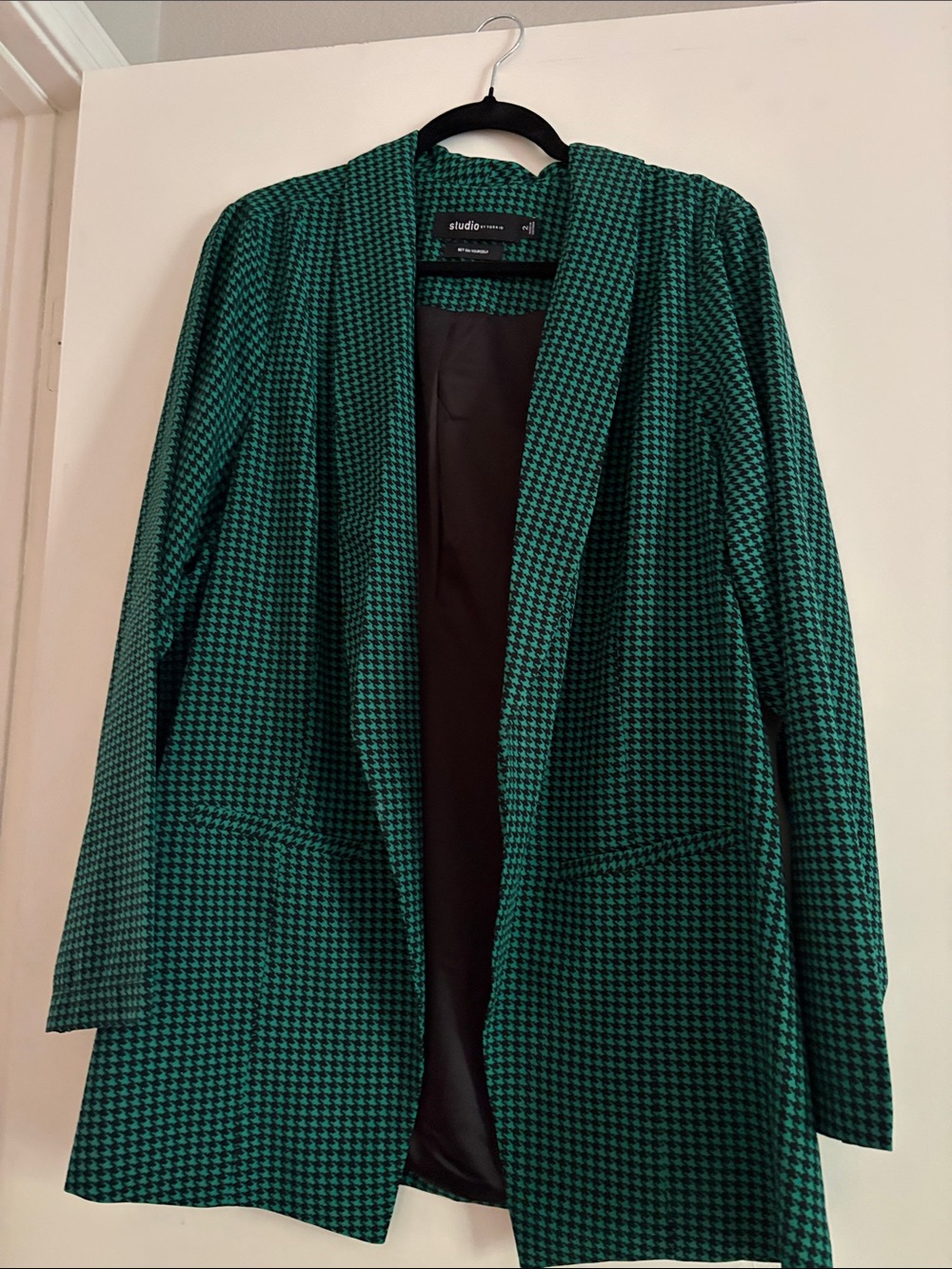 Torrid NWOT Studio Emerald & Black Houndstooth Open-Front Blazer Size 2 - Torrid